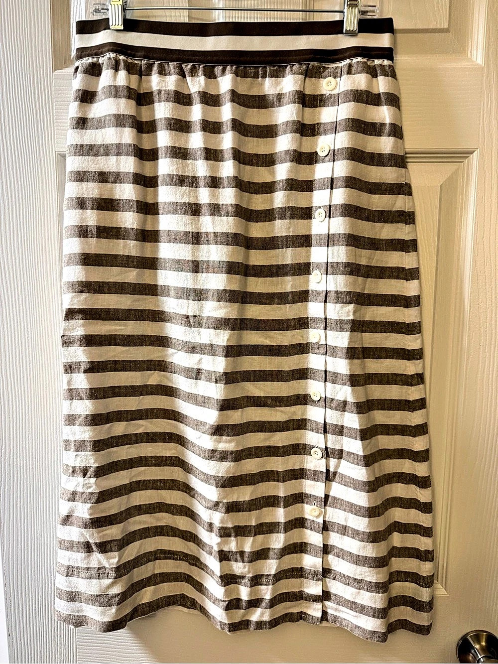 J. Jill Love Linen Striped Linen Midi Skirt Brown & White Size Medium
